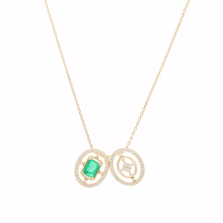 Bright Emerald Crystal Necklace Two Pendants, 18k Gold Filled