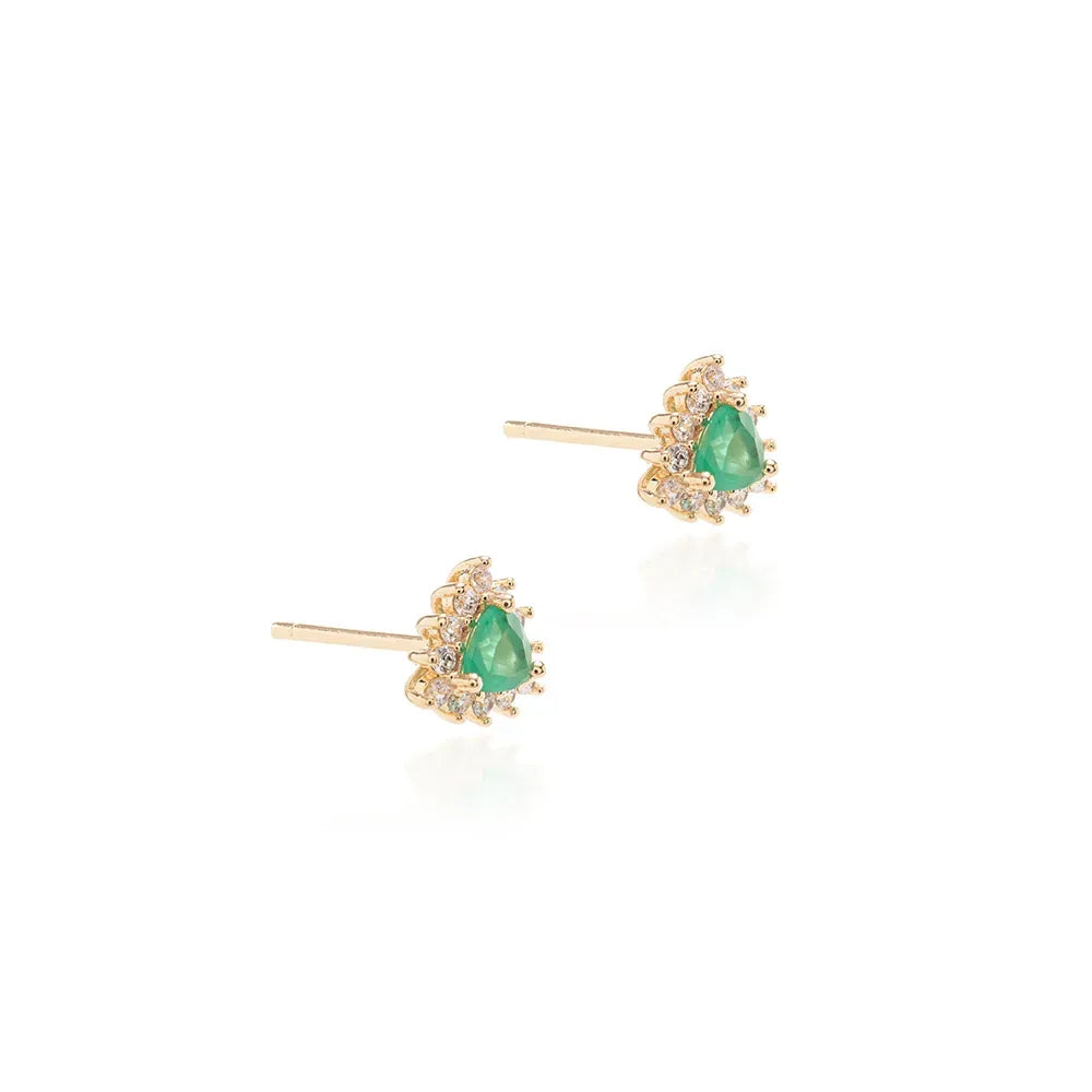 Bright Emerald Crystal Stud Earrings, 18k Gold Filled