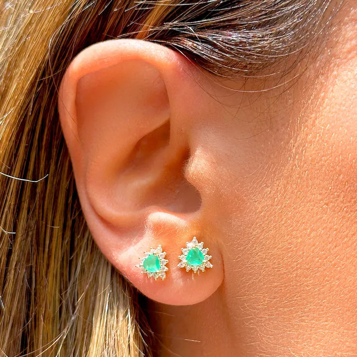 Bright Emerald Crystal Stud Earrings, 18k Gold Filled