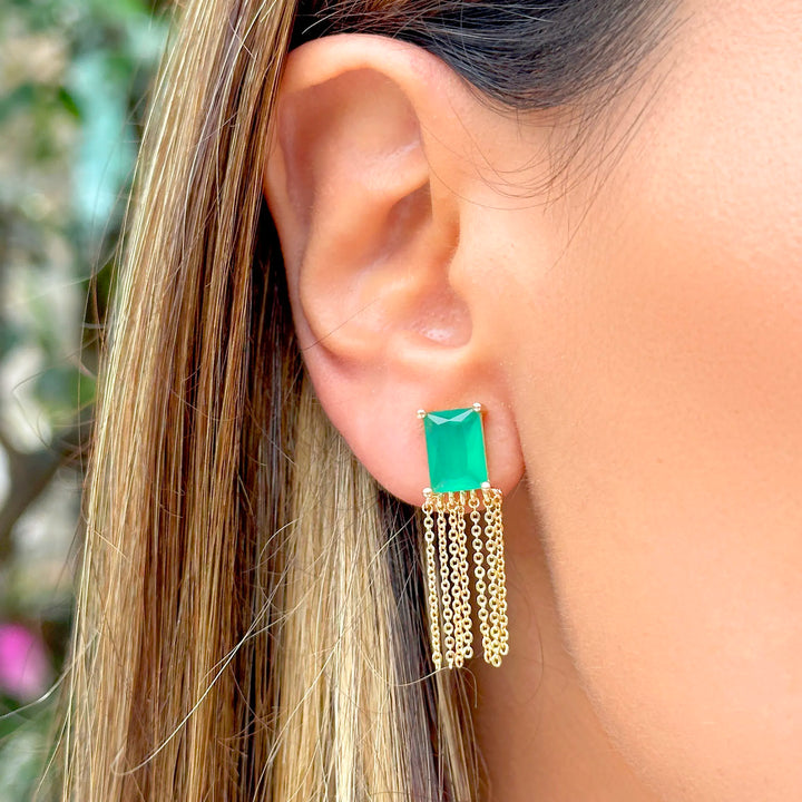 Bright Emerald Fusion Fringe Earrings, 18k Gold Filled