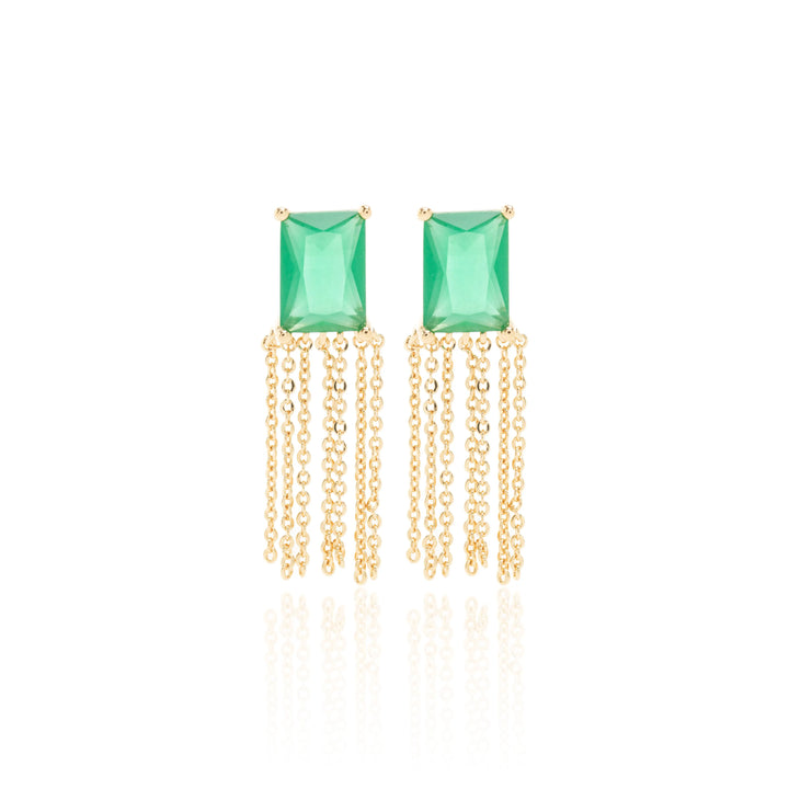 Bright Emerald Fusion Fringe Earrings, 18k Gold Filled