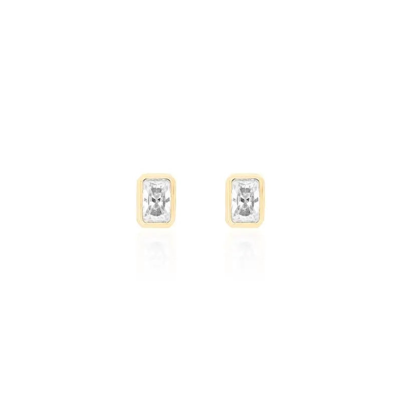 Bright Faceted Square Moissanite Stud Earrings, 925 Sterling Silver & Gold