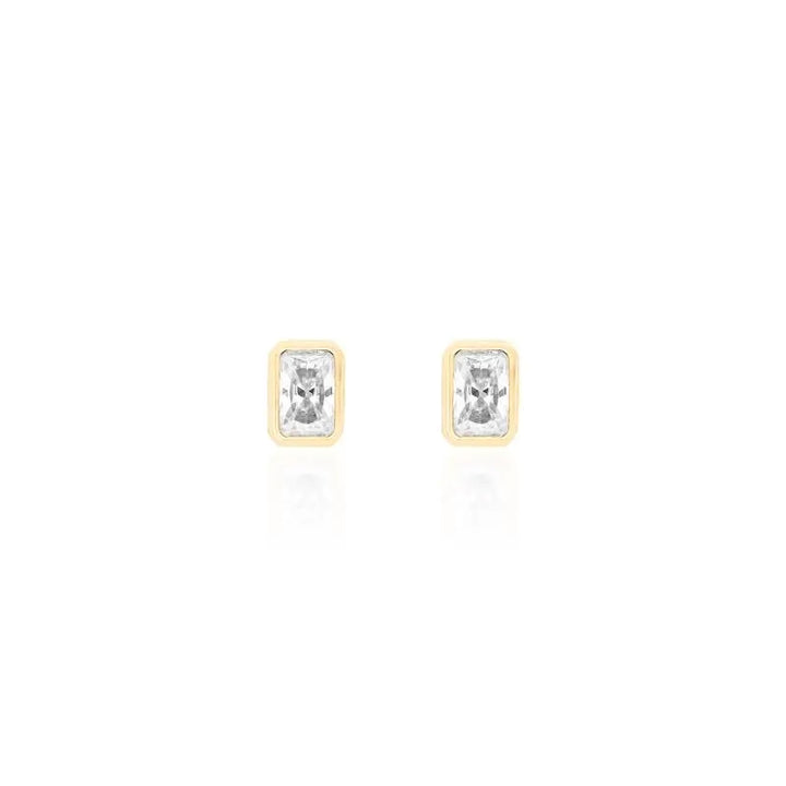 Bright Faceted Square Moissanite Stud Earrings, 925 Sterling Silver & Gold