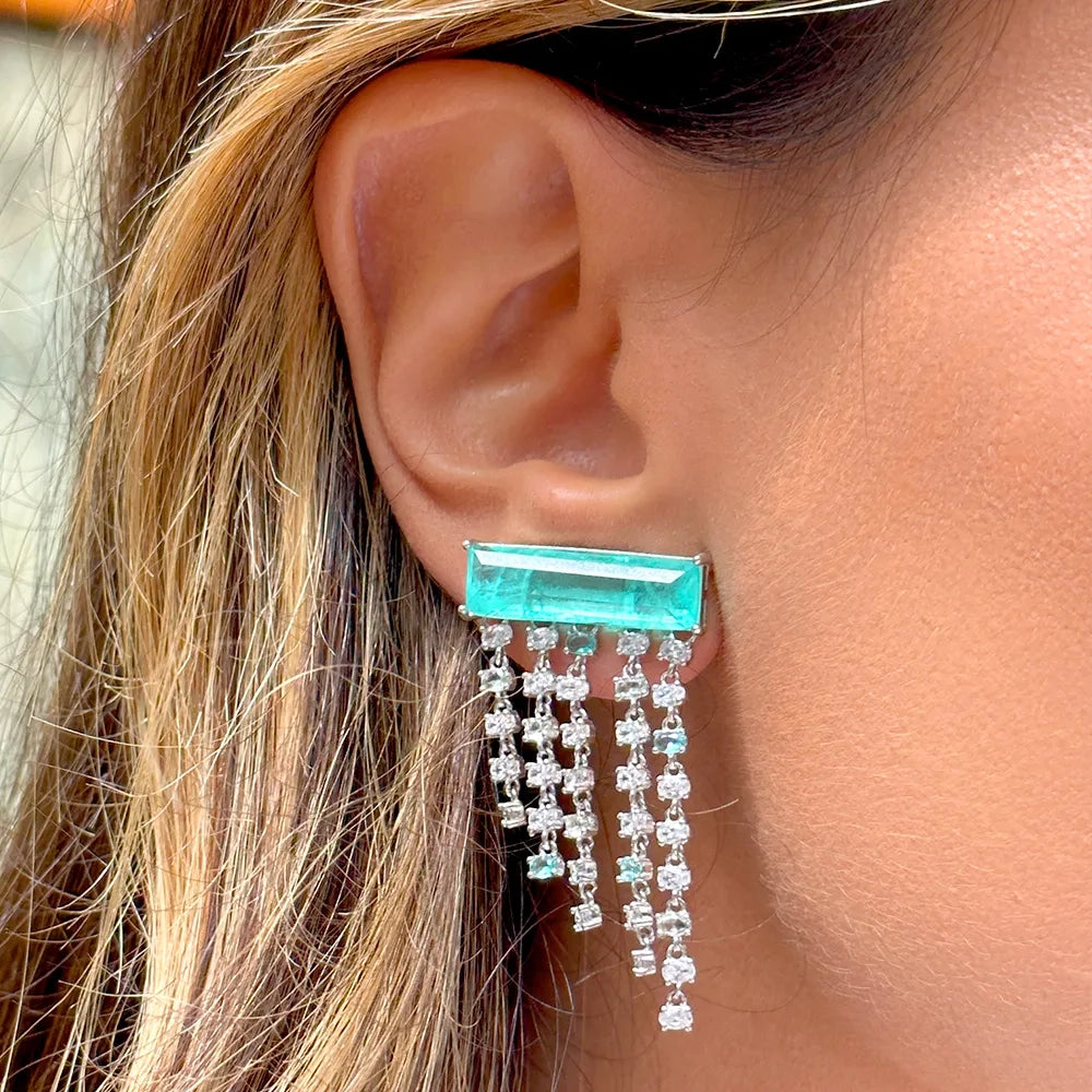 Bright Finger Paraiba Tourmaline Earrings, 925 Sterling Silver