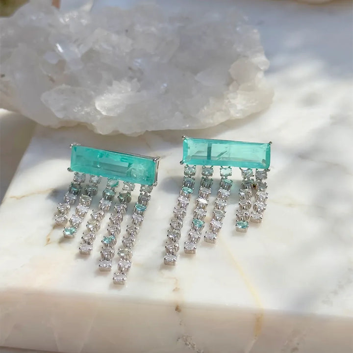 Bright Finger Paraiba Tourmaline Earrings, 925 Sterling Silver
