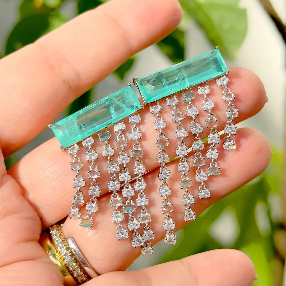 Bright Finger Paraiba Tourmaline Earrings, 925 Sterling Silver