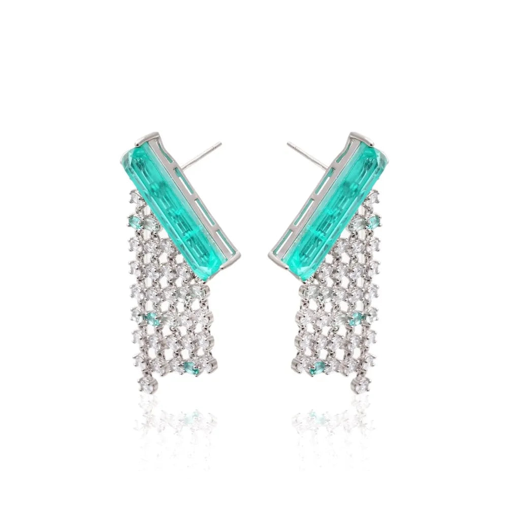 Bright Finger Paraiba Tourmaline Earrings, 925 Sterling Silver