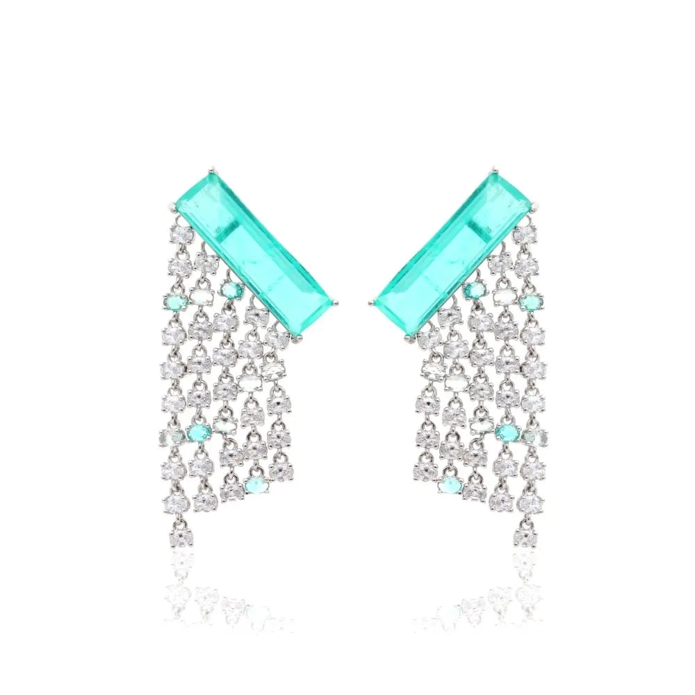 Bright Finger Paraiba Tourmaline Earrings, 925 Sterling Silver