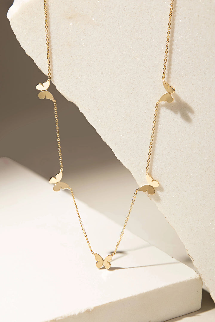 Bright Five Butterfly Necklace 47cm, 18k Gold Plated