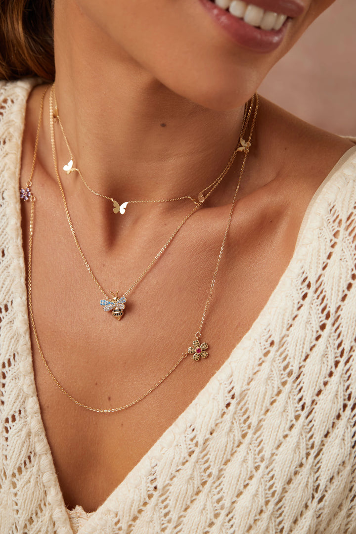 Bright Five Butterfly Necklace 47cm, 18k Gold Plated