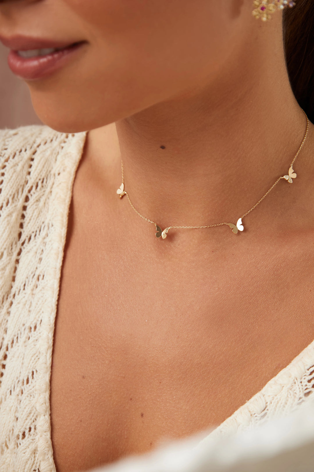 Bright Five Butterfly Necklace 47cm, 18k Gold Plated