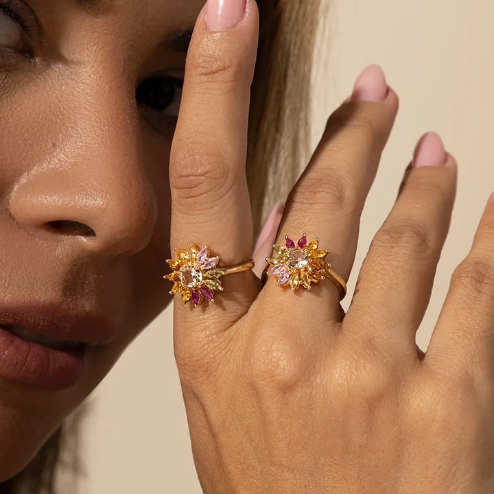 Bright Flower Ring, 18k Gold Filled