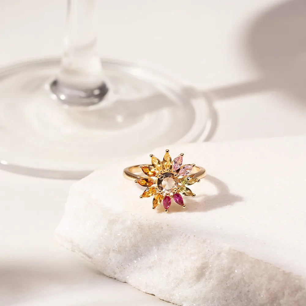 Bright Flower Ring, 18k Gold Filled