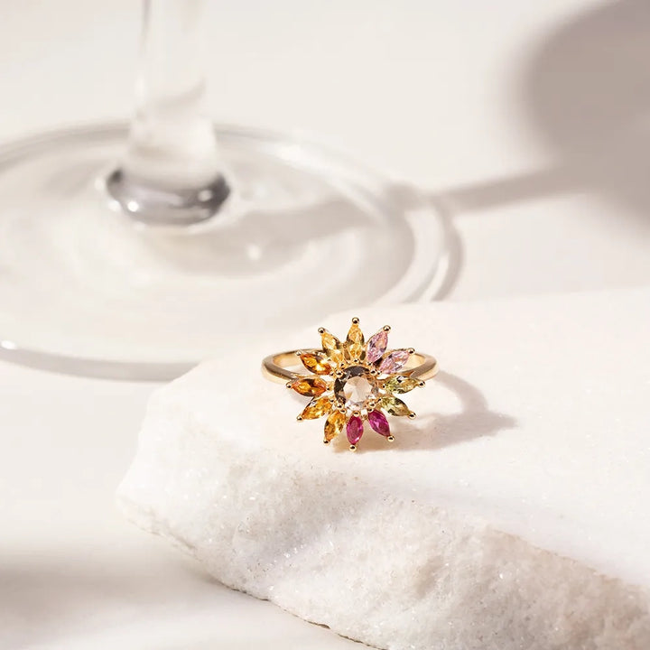 Bright Flower Ring, 18k Gold Filled