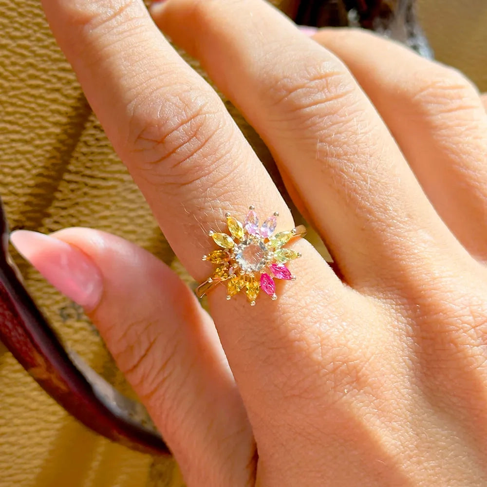 Bright Flower Ring, 18k Gold Filled