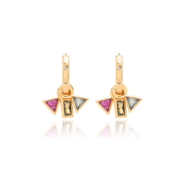 Bright Geometric Charms Hoop Earrings 14mm, 18k Gold Filled