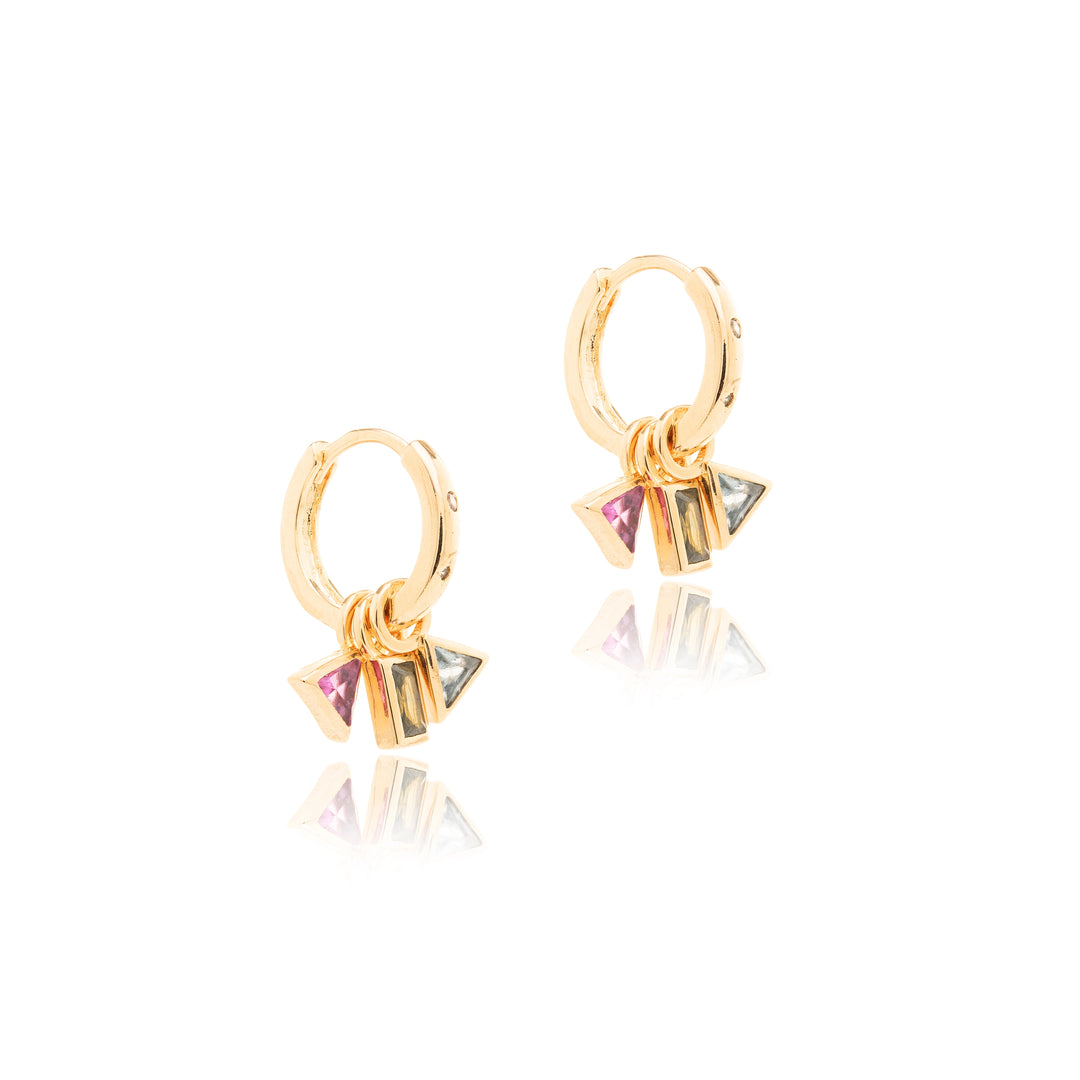 Bright Geometric Charms Hoop Earrings 14mm, 18k Gold Filled