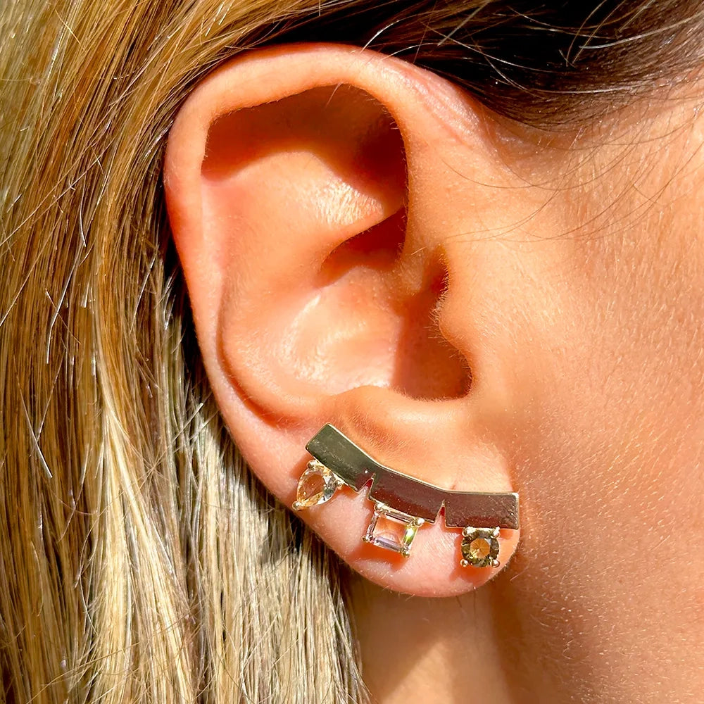 Geometric Crystals Ear Cuff & Bracelet Set, 18k Gold Filled