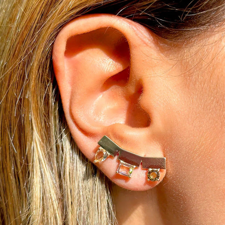 Geometric Crystals Ear Cuff & Bracelet Set, 18k Gold Filled