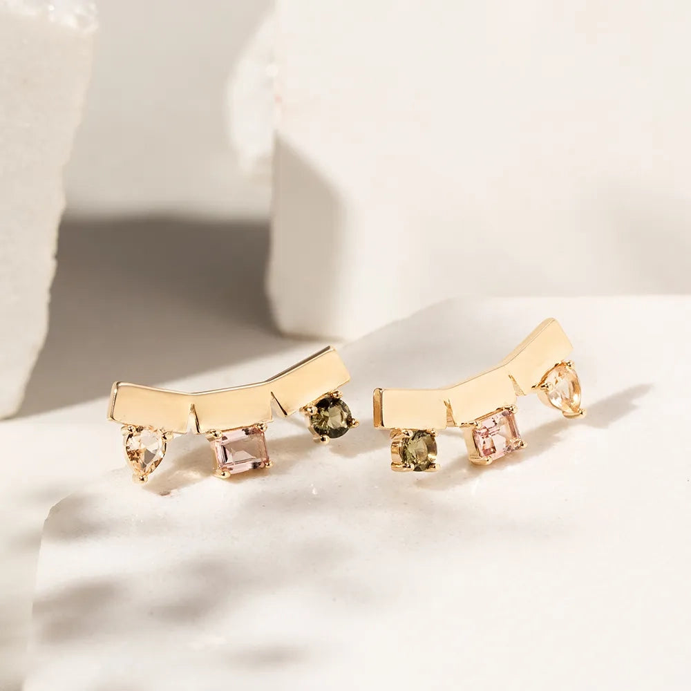Bright Geometric Ear Cuff Earrings, 18k Gold Filled