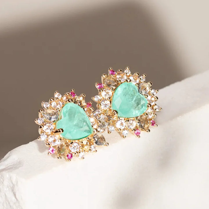 Bright Heart Paraiba Fusion Earrings, 18k Gold Filled