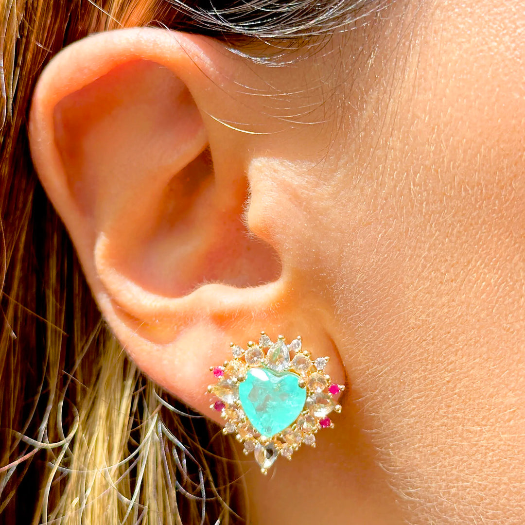 Bright Heart Paraiba Fusion Earrings, 18k Gold Filled