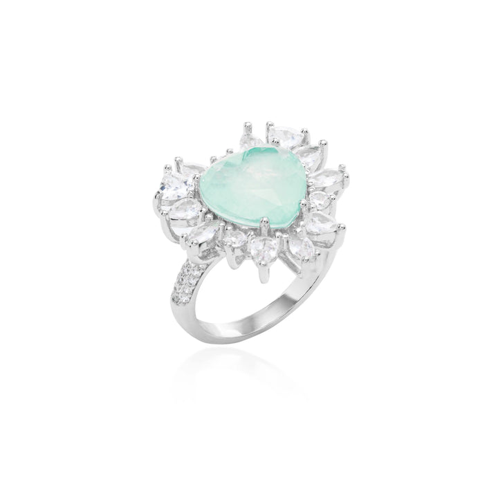 Bright Heart Colombian Emerald Fusion Ring, Rhodium Plated