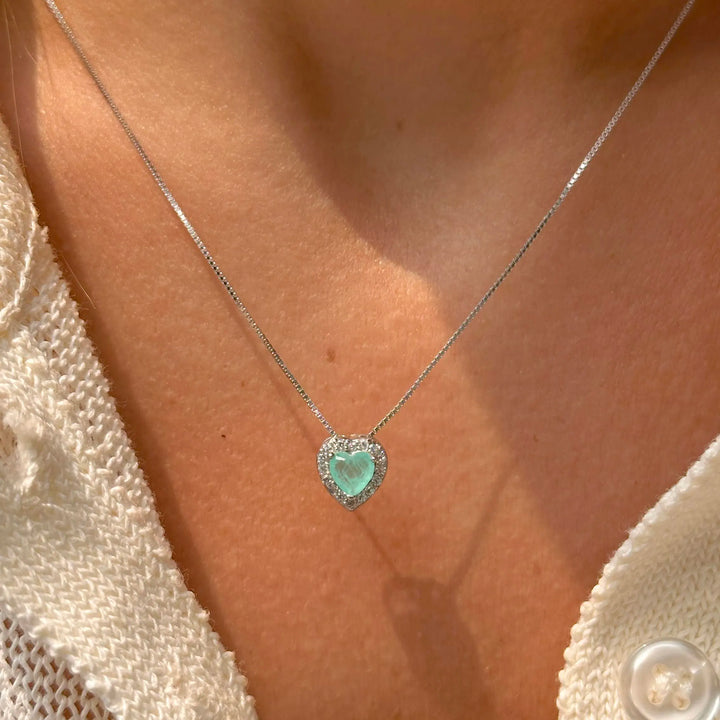 Bright Heart Paraiba Tourmaline Fusion Necklace, 925 Sterling Silver