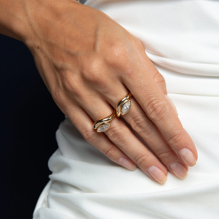 Bright Horizontal Oval Moissanite Ring, 925 Sterling Silver & Gold