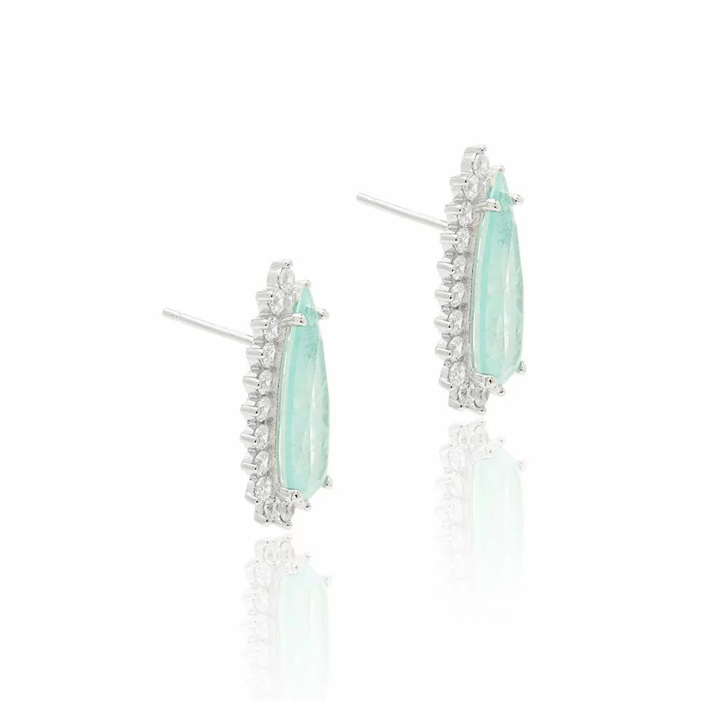 Bright Long Teardrop Light  Blue Tourmaline Fusion Drop Earrings, 925 Sterling Silver