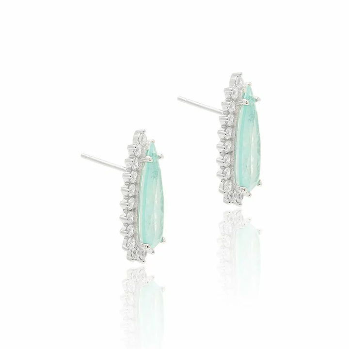Bright Long Teardrop Light  Blue Tourmaline Fusion Drop Earrings, 925 Sterling Silver