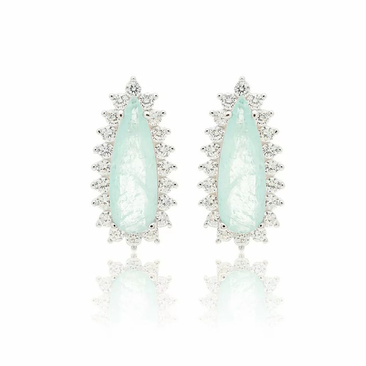 Bright Long Teardrop Light  Blue Tourmaline Fusion Drop Earrings, 925 Sterling Silver