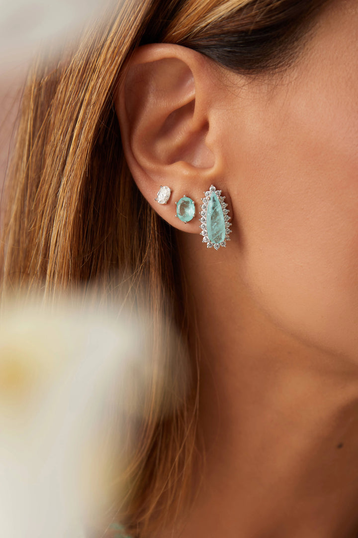 Bright Long Teardrop Light  Blue Tourmaline Fusion Drop Earrings, 925 Sterling Silver