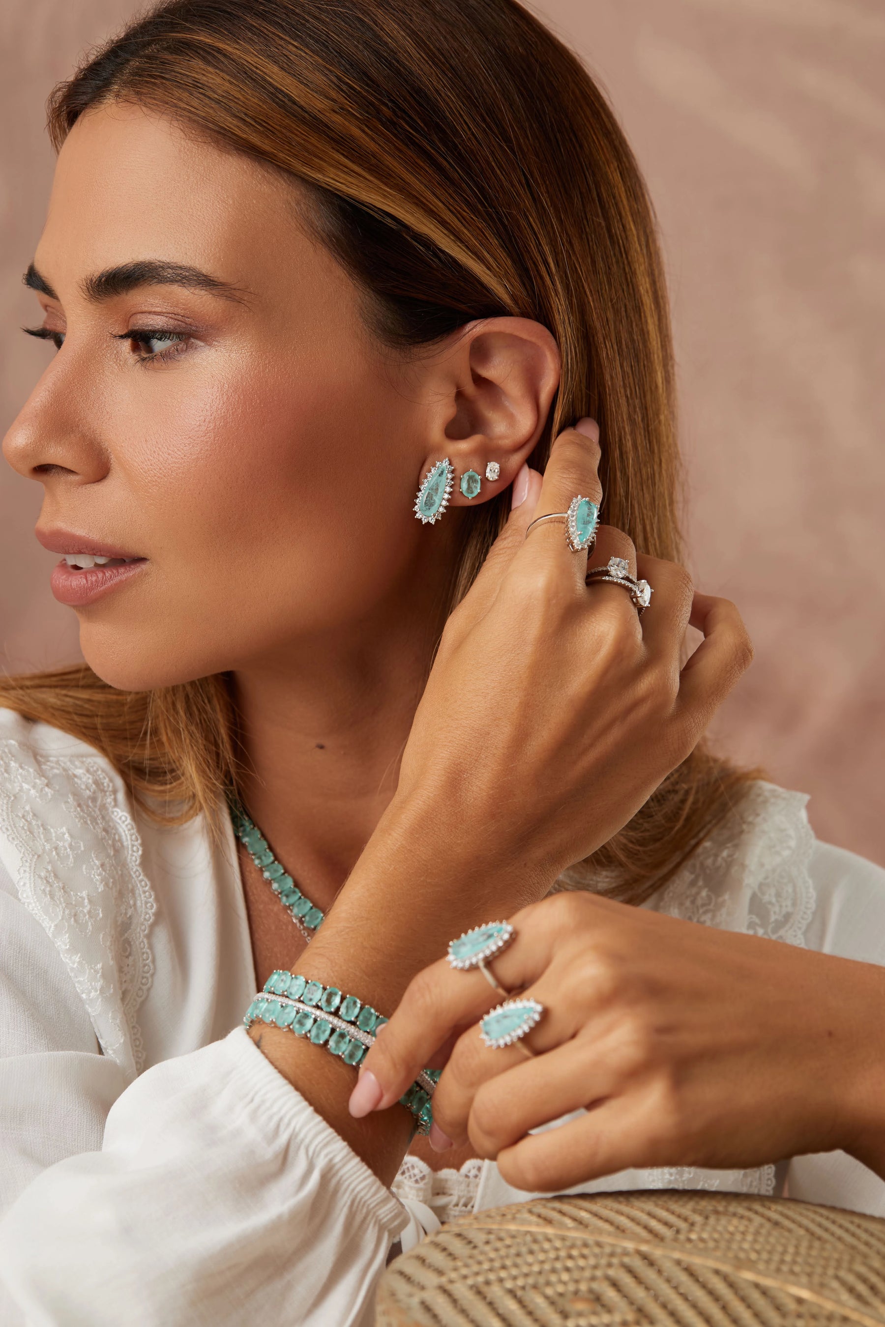 Paraiba tourmaline rings, necklaces and earrings, Elladora fusion jewelry collection