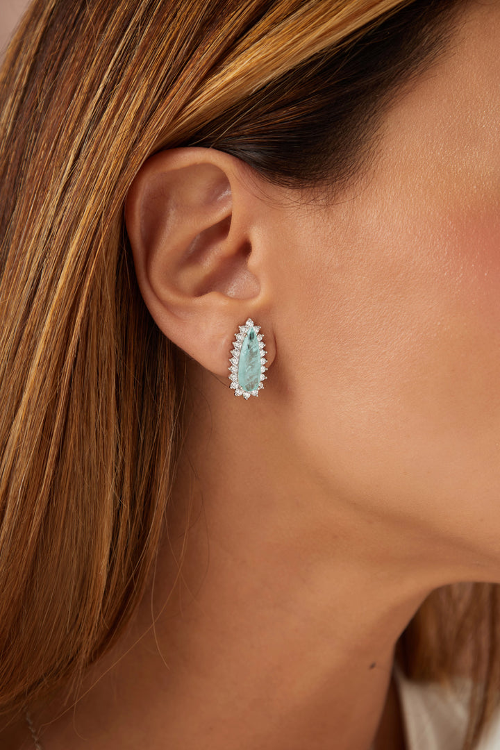 Bright Long Teardrop Light  Blue Tourmaline Fusion Drop Earrings, 925 Sterling Silver