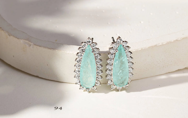 Bright Long Teardrop Light  Blue Tourmaline Fusion Drop Earrings, 925 Sterling Silver
