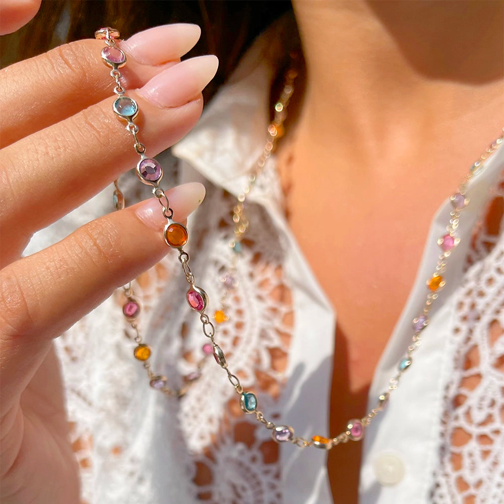 Bright Lunette Multicolour Necklace, 18k Gold Filled