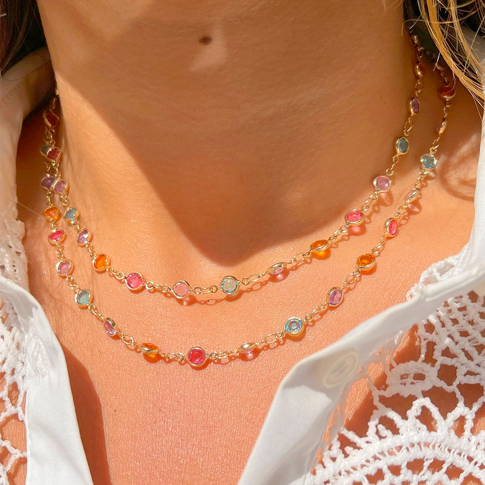 Bright Lunette Multicolour Necklace, 18k Gold Filled