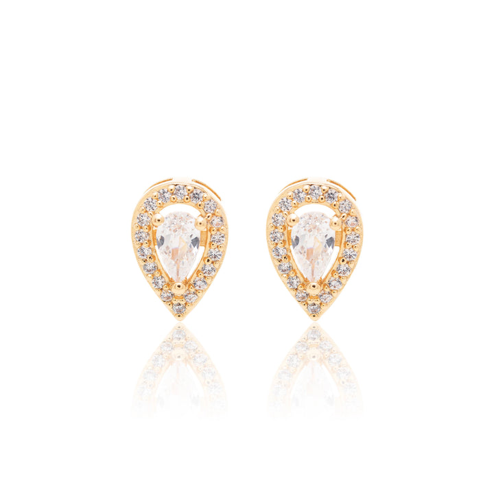 Bright Mini Teardrop White CZ Stud Earrings, 18k Gold Plated