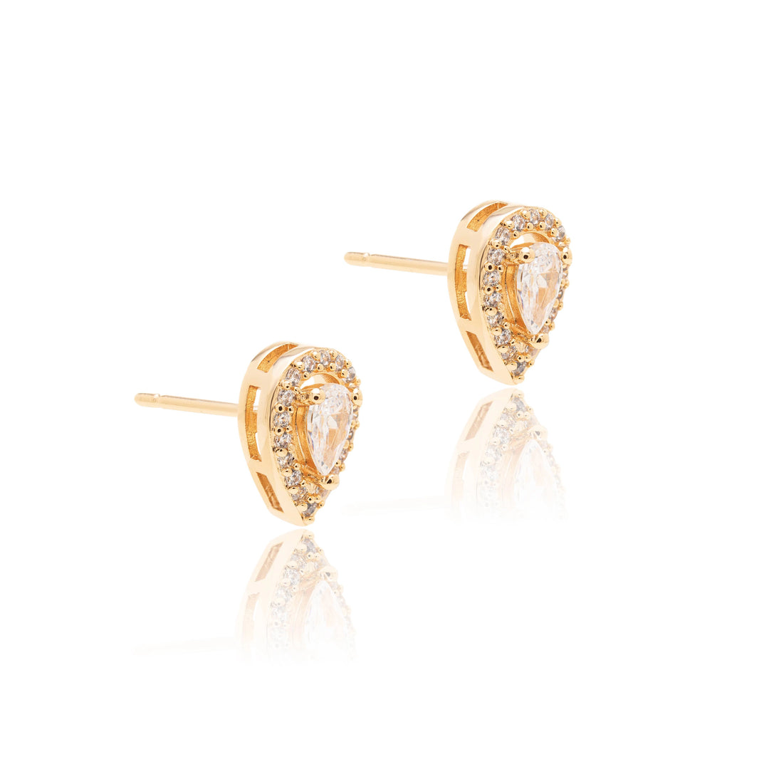 Bright Mini Teardrop White CZ Stud Earrings, 18k Gold Plated