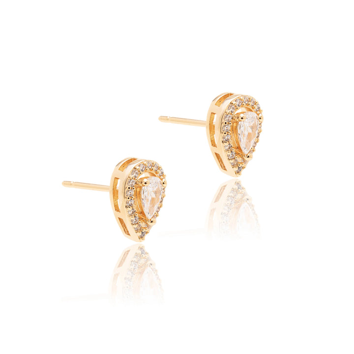 Bright Mini Teardrop White CZ Stud Earrings, 18k Gold Plated
