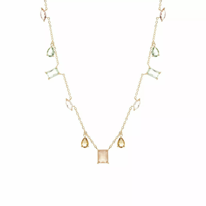 Bright Mixed-Shape Pastel Crystal Necklace 51cm, 18k Gold Filled