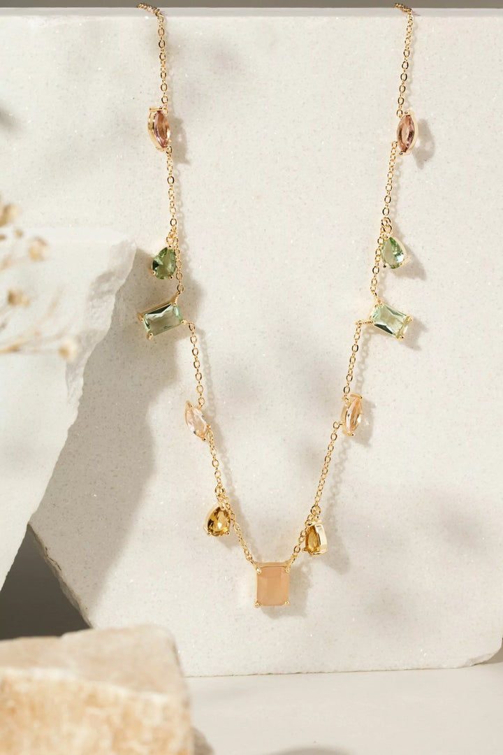 Bright Mixed-Shape Pastel Crystal Necklace 51cm, 18k Gold Filled