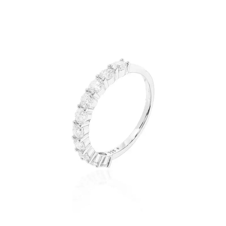 Bright Moissanite Half Pave Ring 3mm, 925 Sterling Silver & Gold