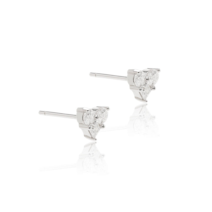 Bright Moissanite Heart Stud Earrings 3mm (Pair),925 Sterling Silver Rhodium Plated