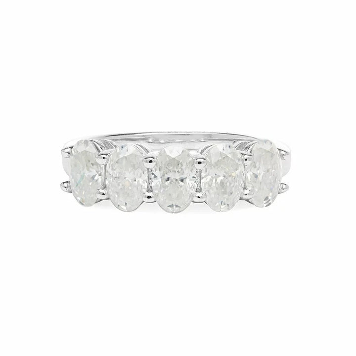 Bright Moissanite Oval Band Ring, 925 Sterling Silver