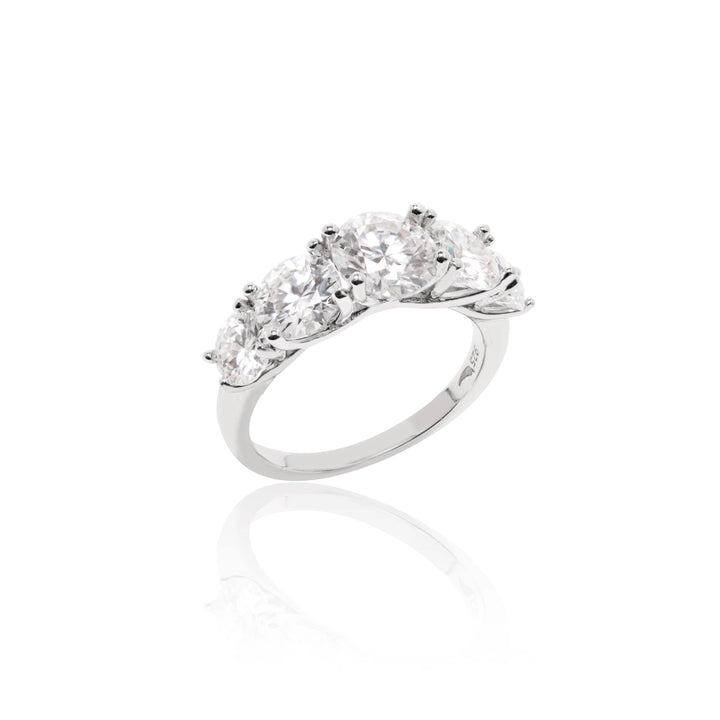 Bright Moissanite Ring 7mm, 925 Sterling Silver Rhodium Plated