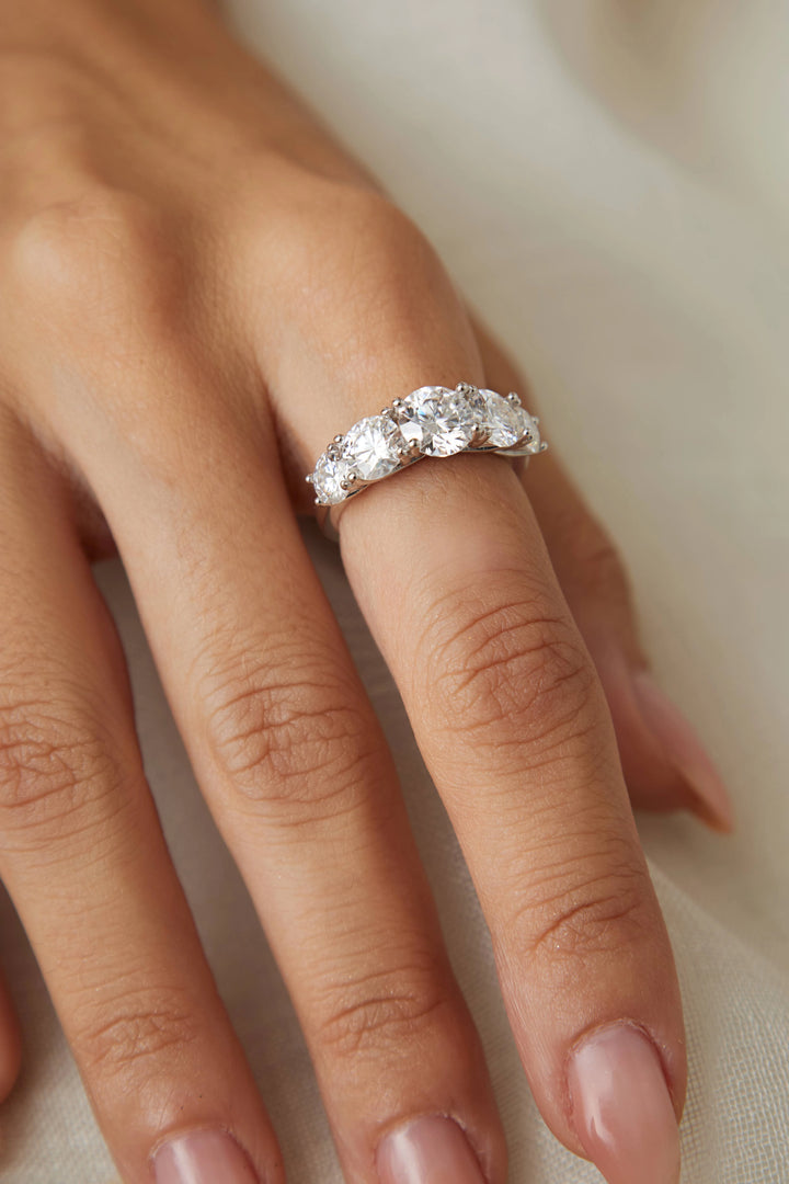 Bright Moissanite Ring 7mm, 925 Sterling Silver Rhodium Plated