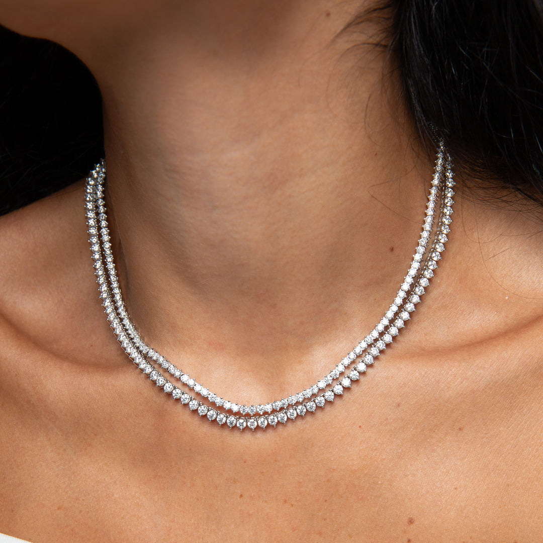 Bright Moissanite Tennis Necklace 3mm, 925 Sterling Silver & Rhodium