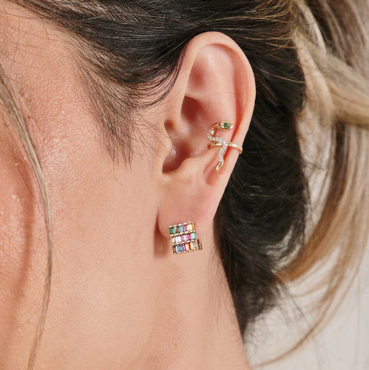 Bright Multicolour  Baguette Square Crystals Earrings, 18k Gold Filled
